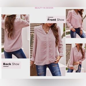 Dusty pink long sleeve dot blouse M